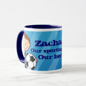 Mok blauw football voetbal held (Voorkant links)