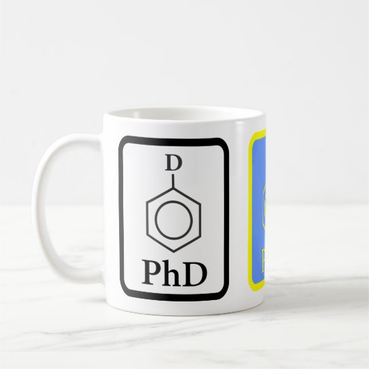 Mok Blauwe en gouden PhD Molecule (Links)