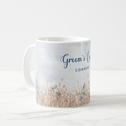 Mok blauwe sierbloemen & Wheat Field Groom (Voorkant links)