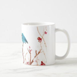 Mok blauwe vogel en bessen koffie