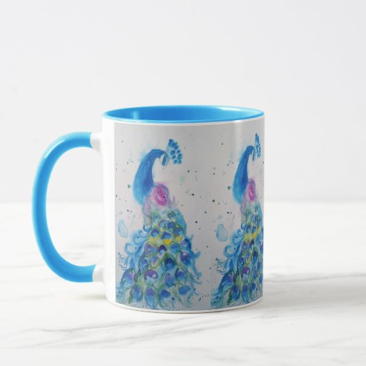 Mok Blauwe Waterverf van Elegant Blue Peacock (Links)