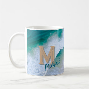 Mok cup wave surf ontwerp met monogram cadeau