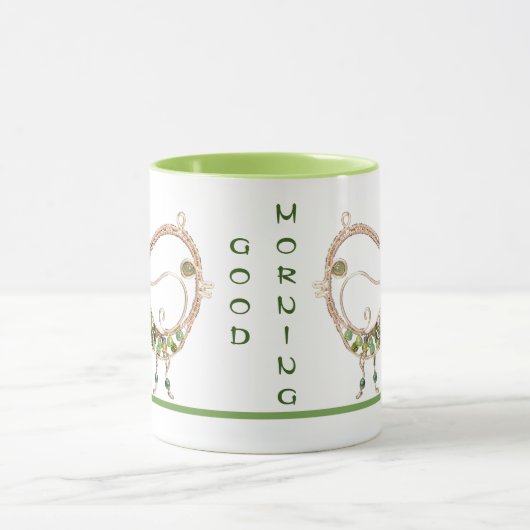 Mok - Draadvogel met groene stenen (Midden)