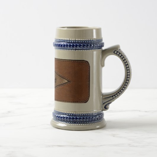 Mok en monogrammen van leder-etiket (Rechts)