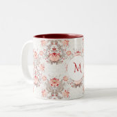  Mok Floral Pattern damask Monogram (Voorkant links)