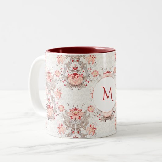  Mok Floral Pattern damask Monogram (Voorkant links)