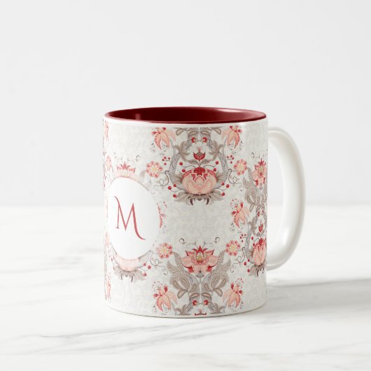  Mok Floral Pattern damask Monogram (Voorkant rechts)