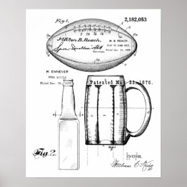 Mok football en bier, flesje, blauwdruk voor patro poster