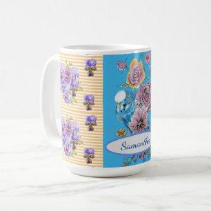 Mok handschilderige roze blauwe boedgie florale vo