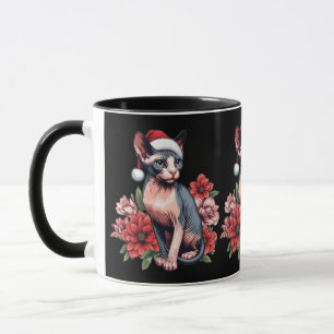 Mok   Kerst Sphynx Kat Dragen van een Santa Hoed
