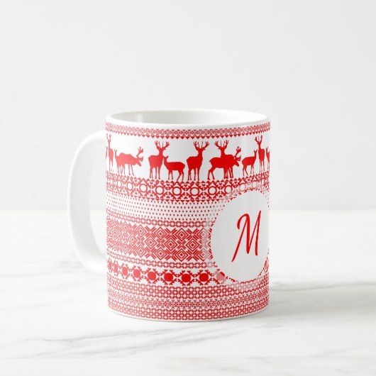 Mok kerstrein deer Lapland Pattern Monogram (Voorkant links)