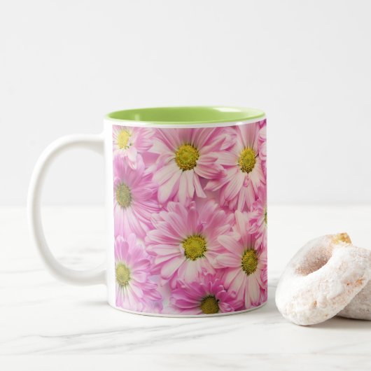 Mok koffie - Roze Gerbera Daisies (Met donut)