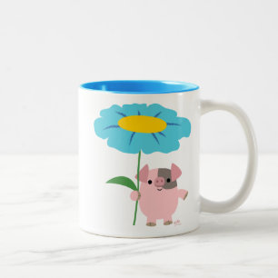 Mok met Cute Cartoon Varken Met Cadeau (Blauw)