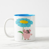 Mok met Cute Cartoon Varken Met Cadeau (Blauw) (Links)