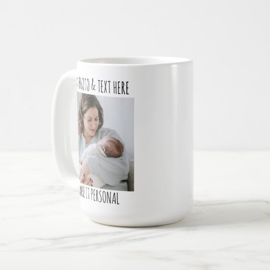 Mok met eigen foto en naam, verjaardag of Moederda (Voorkant links)