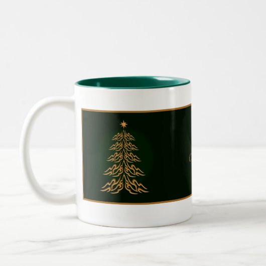 Mok met groene kerstbomen (Links)