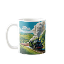 Mok met illustratie van stoomtrein in landschap