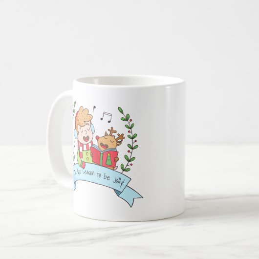 Mok met kerstmanjongens en rendieren Jolly (Voorkant links)