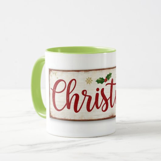 mok met kerstschrift (Voorkant links)