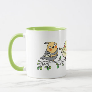 Mok met leuke cartoon vogels, Aardige vogelillustr