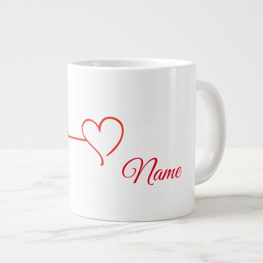 Mok met rode hartslag en hartslag met naam (Voorkant rechts)