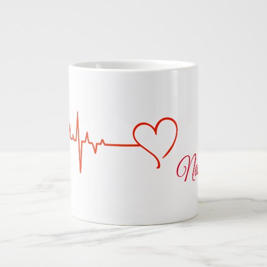 Mok met rode hartslag en hartslag met naam (Voorkant)