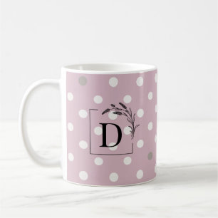 Mok met roze en ivoorkleurige polkadots en monogra