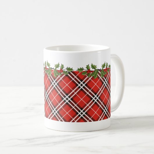 Mok met Tartan Pset en Holly Kerstkoffie (Voorkant rechts)