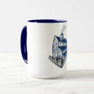Mok met tekening van een schets stijl huis blauw d