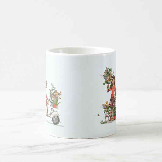 Mok met vespa scooter met kleurrijk meisje (Center)