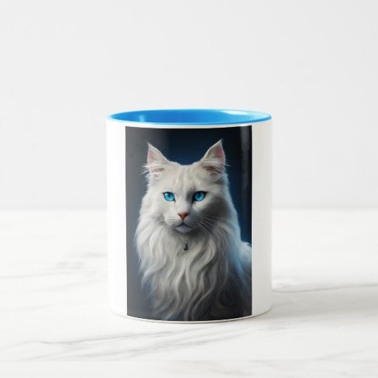 Mok met witte kat met blauwe ogen (Center)