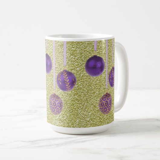 Mok Paarse Gold Glitter Merry Kerstmis Baubles (Voorkant rechts)