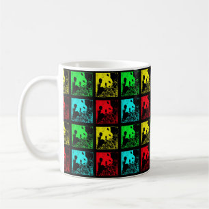 Mok, Reuzenpanda's Pop Art, Rood Blauw Groen Geel Koffiemok