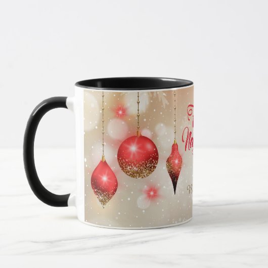 Mok rode glitter Bulbs Feliz Navidad Snowflake (Links)
