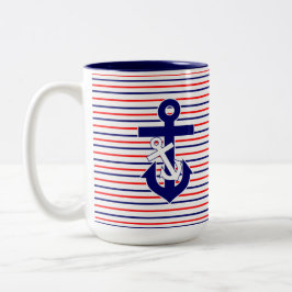 Mok rode witte en marinestripes W/Anchors koffie