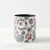 Mok, rood en zwart, kantelen, patchwork, bijtend mok (Midden)