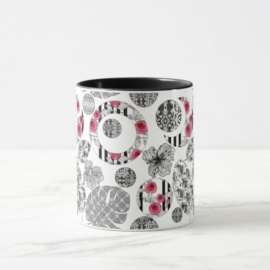 Mok, rood en zwart, kantelen, patchwork, bijtend mok (Midden)