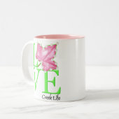 Mok roze en groene liefde voor Grieks leven (Voorkant links)