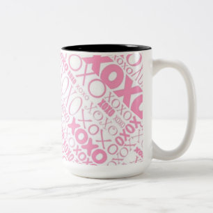 Mok roze en witte hugs en Kisses Pattern