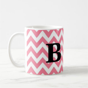 Mok roze en zwarte Chevron Monogram