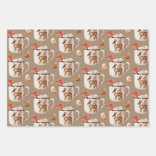 Mok Rustic Kraft Peppermint Cocoa Cookies Reindeer Inpakpapier Vel (Voorkant)