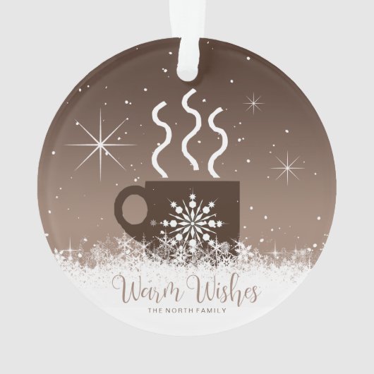 Mok Steaming Hot Drink met sneeuwrand Bruin ID595 Ornament (achterkant)