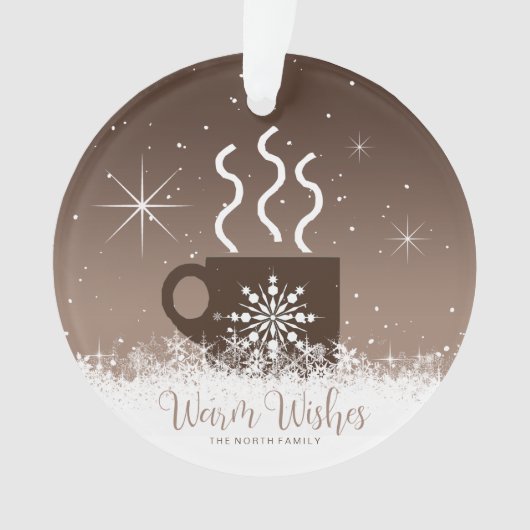 Mok Steaming Hot Drink met sneeuwrand Bruin ID595 Ornament (voorkant)