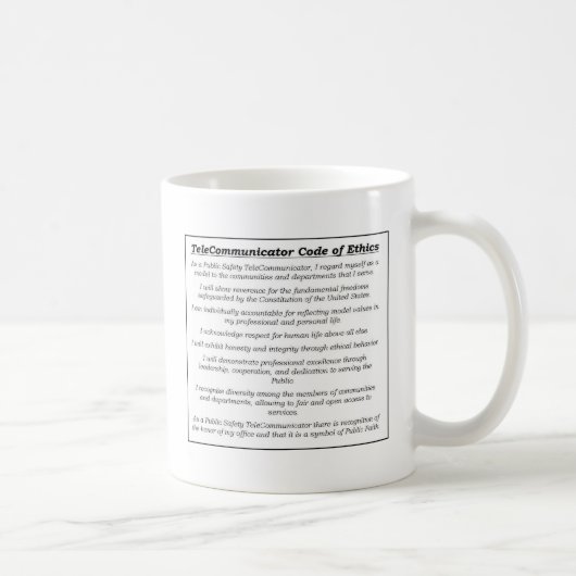 Mok "TeleCommunicator Code of Ethics" van de verze (Rechts)