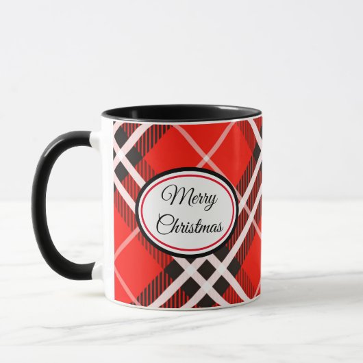Mok-Two Tone-Red/Black Plaid Vrolijk Kerstfeest Mok (Links)