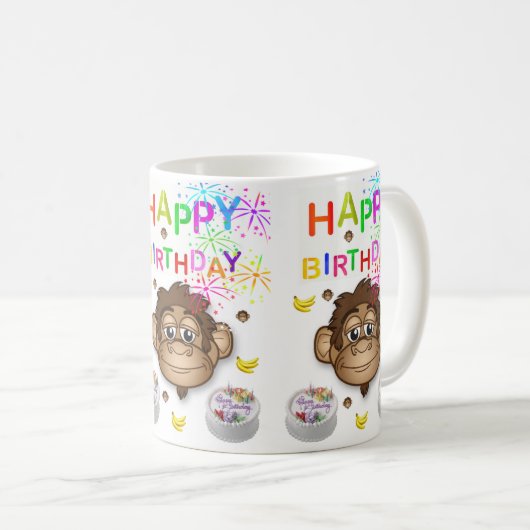 Mok van apen Happy Birthday Mok (Voorkant rechts)