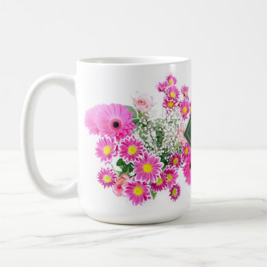 Mok van Bright Floral Monogrammed Coffee (Links)