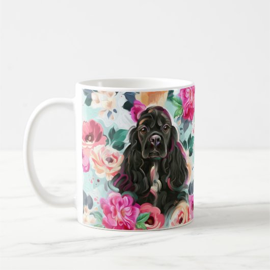 Mok van Cocker spaniel floral (Links)