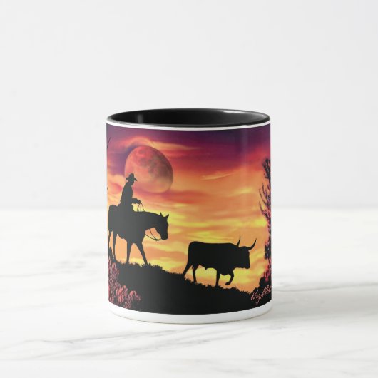 Mok van cowboy en Longhorn Steer (Midden)