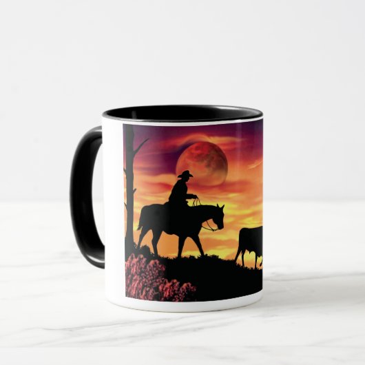 Mok van cowboy en Longhorn Steer (Voorkant links)